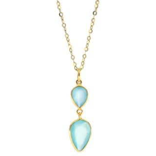 925 Sterling Silver necklace gold plated with two stones of Aqua Chalcedony in the form of a drop 925 Sterling Silver necklace gold plated with two stones of Aqua Chalcedony in the form of a drop