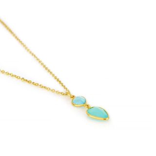 925 Sterling Silver necklace gold plated with two stones of Aqua Chalcedony in the form of a drop - 