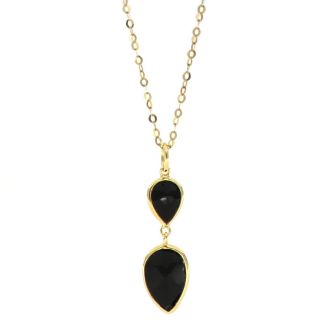 925 Sterling Silver necklace gold plated with two stones of Black Onyx in the form of a drop 925 Sterling Silver necklace gold plated with two stones of Black Onyx in the form of a drop