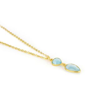 925 Sterling Silver necklace gold plated with two stones of Blue Chalcedony in the form of a drop - 