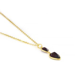 925 Sterling Silver necklace gold plated with two stones of Garnet in the form of a drop - 