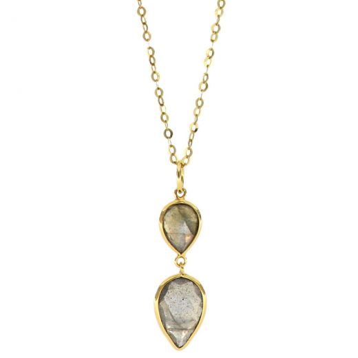 925 Sterling Silver necklace gold plated with two stones of Labradorite in the form of a drop