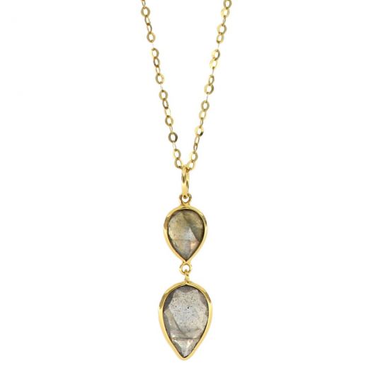925 Sterling Silver necklace gold plated with two stones of Labradorite in the form of a drop
