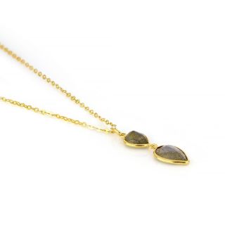 925 Sterling Silver necklace gold plated with two stones of Labradorite in the form of a drop - 