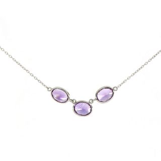 925 Sterling Silver necklace rhodium plated with three stones of oval Amethyst 925 Sterling Silver necklace rhodium plated with three stones of oval Amethyst