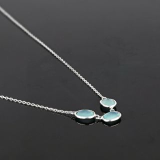 925 Sterling Silver necklace rhodium plated with three stones of oval Aqua Chalcedony - 
