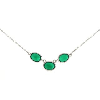 925 Sterling Silver necklace rhodium plated with three stones of oval Green Onyx 925 Sterling Silver necklace rhodium plated with three stones of oval Green Onyx