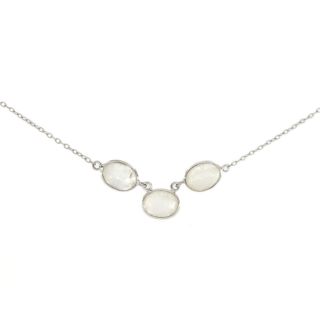 925 Sterling Silver necklace rhodium plated with three stones of oval Rainbow Moonstone 925 Sterling Silver necklace rhodium plated with three stones of oval Rainbow Moonstone