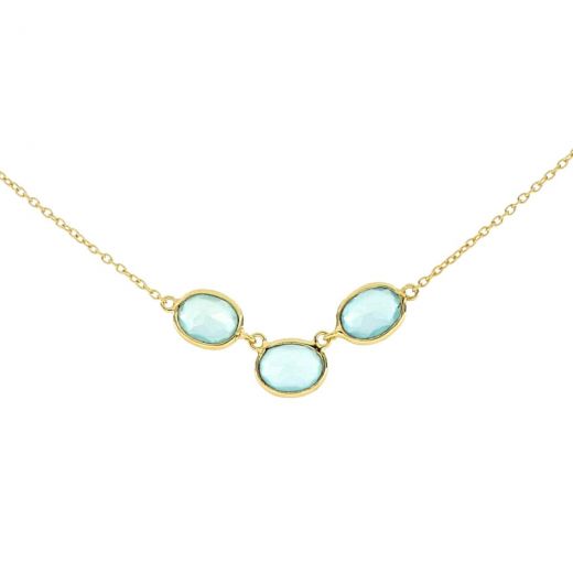 925 Sterling Silver necklace gold plated with three stones of oval Aqua Chalcedony