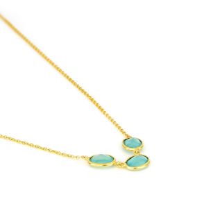 925 Sterling Silver necklace gold plated with three stones of oval Aqua Chalcedony - 
