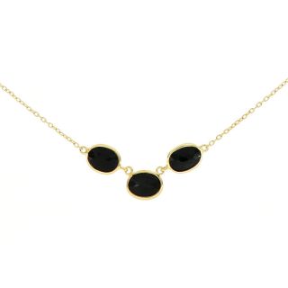 925 Sterling Silver necklace gold plated with three stones of oval Black Onyx 925 Sterling Silver necklace gold plated with three stones of oval Black Onyx