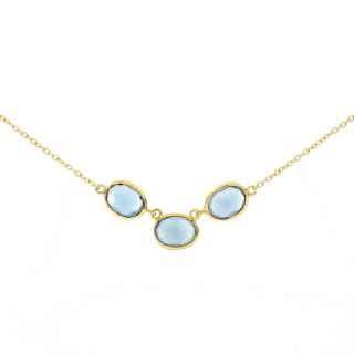 925 Sterling Silver necklace gold plated with three stones of oval Blue Chalcedony 925 Sterling Silver necklace gold plated with three stones of oval Blue Chalcedony