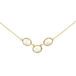 925 Sterling Silver necklace gold plated with three stones of oval Rainbow Moonstone 925 Sterling Silver necklace gold plated with three stones of oval Rainbow Moonstone
