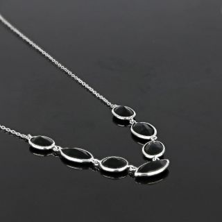 925 Sterling Silver necklace rhodium plated with seven stones of Black Onyx - 