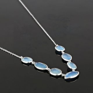 925 Sterling Silver necklace rhodium plated with seven stones of Aqua Chalcedony - 