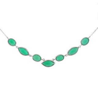 925 Sterling Silver necklace rhodium plated with seven stones of Green Onyx 925 Sterling Silver necklace rhodium plated with seven stones of Green Onyx