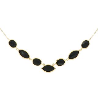 925 Sterling Silver necklace gold plated with seven stones of Black Onyx 925 Sterling Silver necklace gold plated with seven stones of Black Onyx