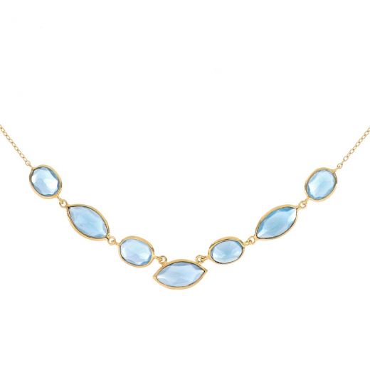 925 Sterling Silver necklace gold plated with seven stones of Blue Chalcedony