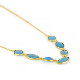 925 Sterling Silver necklace gold plated with seven stones of Blue Chalcedony - 
