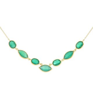925 Sterling Silver necklace gold plated with seven stones of Green Onyx 925 Sterling Silver necklace gold plated with seven stones of Green Onyx