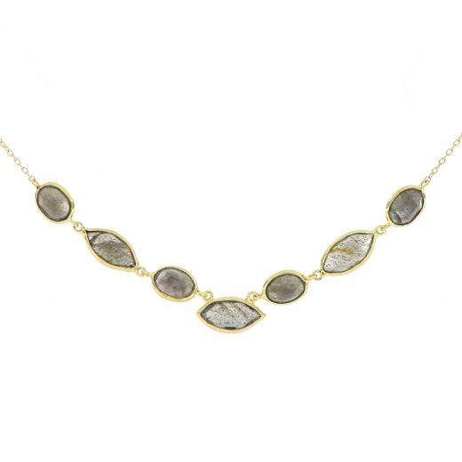 925 Sterling Silver necklace gold plated with seven stones of Labradorite