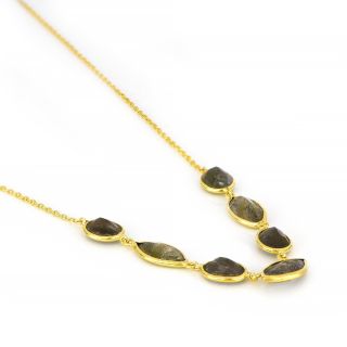 925 Sterling Silver necklace gold plated with seven stones of Labradorite - 