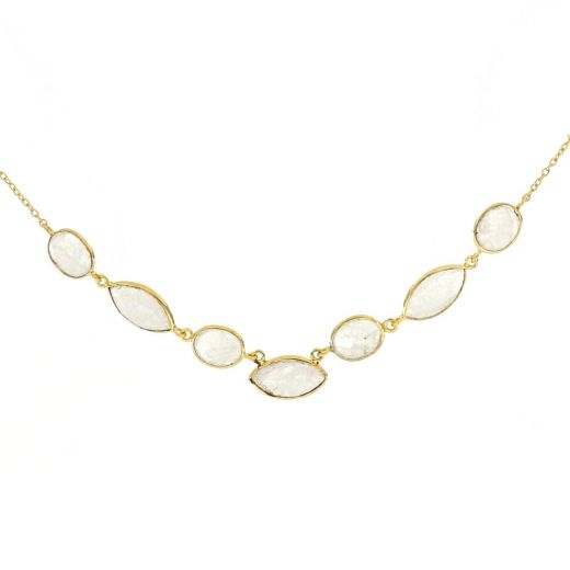 925 Sterling Silver necklace gold plated with seven stones of Rainbow Moonstone