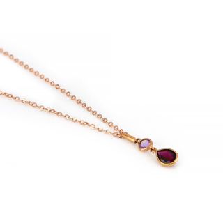 925 Sterling Silver necklace rose gold plated with round Brazilian Amethyst and Garnet in the form of a drop - 