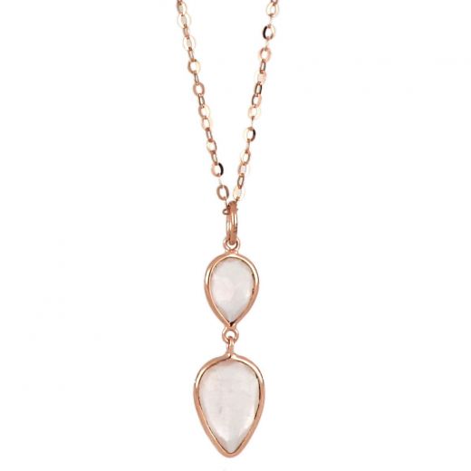 925 Sterling Silver necklace rose gold plated with two stones of rose quartz in the form of a drop