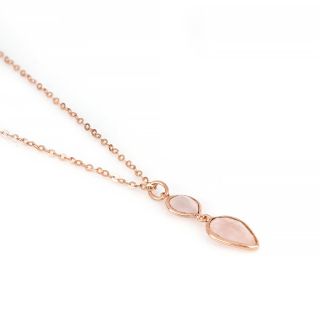 925 Sterling Silver necklace rose gold plated with two stones of rose quartz in the form of a drop - 