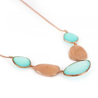 925 Sterling Silver necklace rose gold plated with three stones of Aqua Chalcedony - 