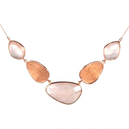 925 Sterling Silver necklace rose gold plated with three stones of rose quartz