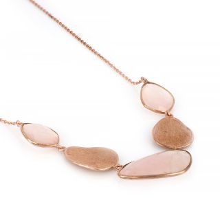 925 Sterling Silver necklace rose gold plated with three stones of rose quartz - 