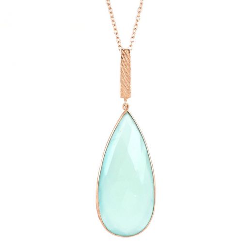 925 Sterling Silver necklace rose gold plated with Aqua Chalcedony in the form of a drop