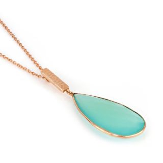925 Sterling Silver necklace rose gold plated with Aqua Chalcedony in the form of a drop - 