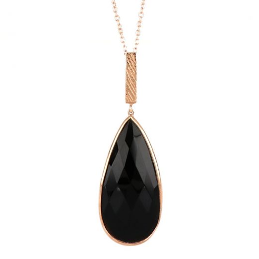 925 Sterling Silver necklace rose gold plated with Black Onyx in the form of a drop