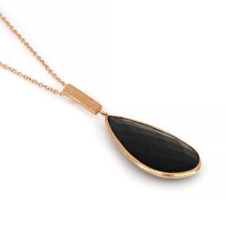 925 Sterling Silver necklace rose gold plated with Black Onyx in the form of a drop - 