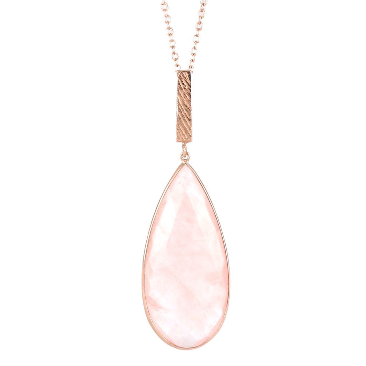 Silver necklace with rose quartz drop with rose gold plate KL1103721