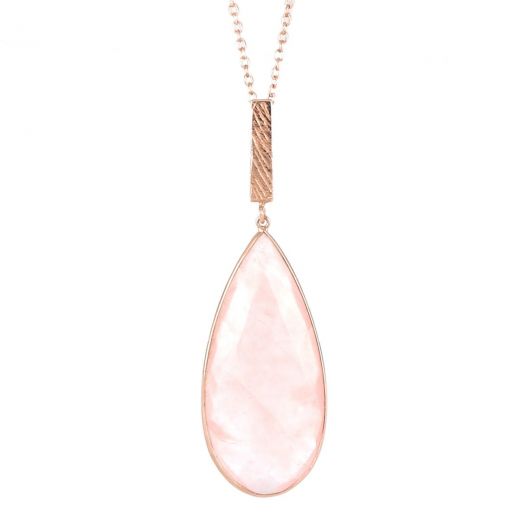 925 Sterling Silver necklace rose gold plated with rose quartz in the form of a drop