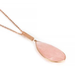 925 Sterling Silver necklace rose gold plated with rose quartz in the form of a drop - 