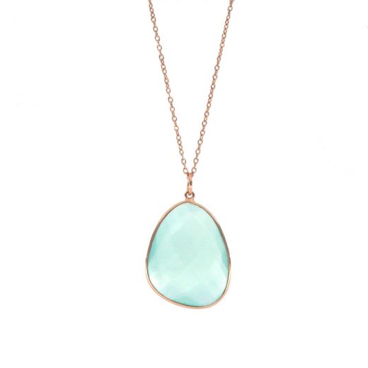 925 Sterling Silver necklace rose gold plated with Aqua Chalcedony
