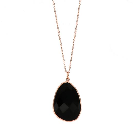 925 Sterling Silver necklace rose gold plated with Black Onyx