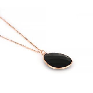 925 Sterling Silver necklace rose gold plated with Black Onyx - 