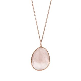 925 Sterling Silver necklace rose gold plated with rose quartz - 