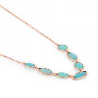 925 Sterling Silver necklace rose gold plated with seven stones of Aqua Chalcedony - 