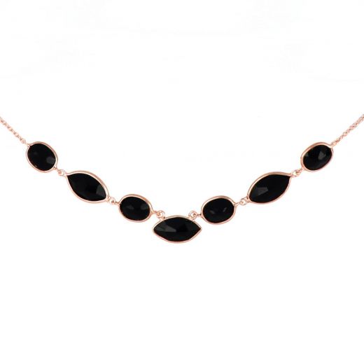 925 Sterling Silver necklace rose gold plated with seven stones of Black Onyx