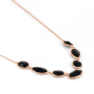 925 Sterling Silver necklace rose gold plated with seven stones of Black Onyx - 