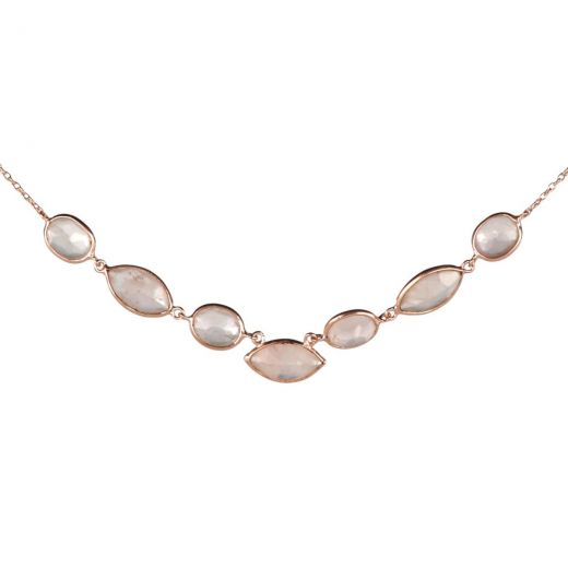 925 Sterling Silver necklace rose gold plated with seven stones of rose quartz