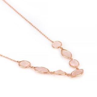 925 Sterling Silver necklace rose gold plated with seven stones of rose quartz - 
