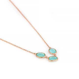 925 Sterling Silver necklace rose gold plated with three oval stones of Aqua Chalcedony - 
